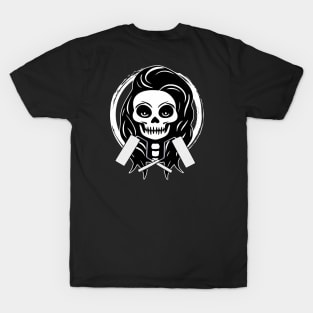 Female Decorator Skull and Paint Roller White Logo T-Shirt